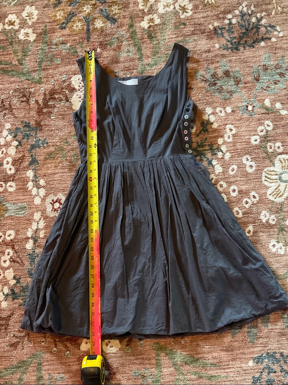Sleeveless Liz Alig Mini Dress in Charcoal with Side Button Detail XS